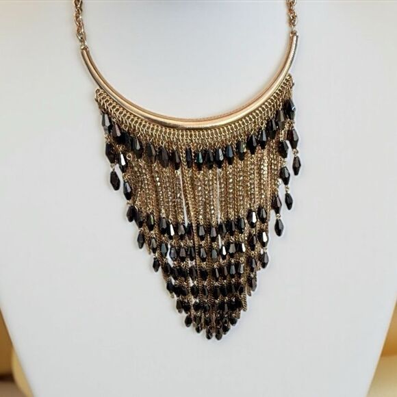 Charming Charlie Gold & Black Fringe Statement Necklace – Early 2010s - Picture 3 of 8
